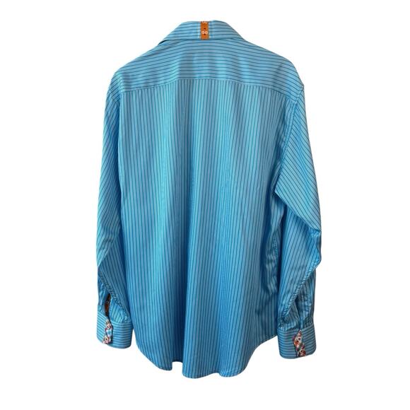 Robert Graham Mens Shirt XL Blue White Striped Flip Cuff Contrast Button Down - Picture 14 of 14